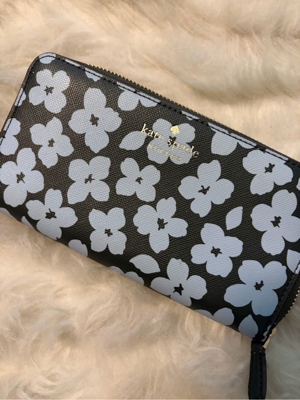 kate spade Black wallet with white floral print